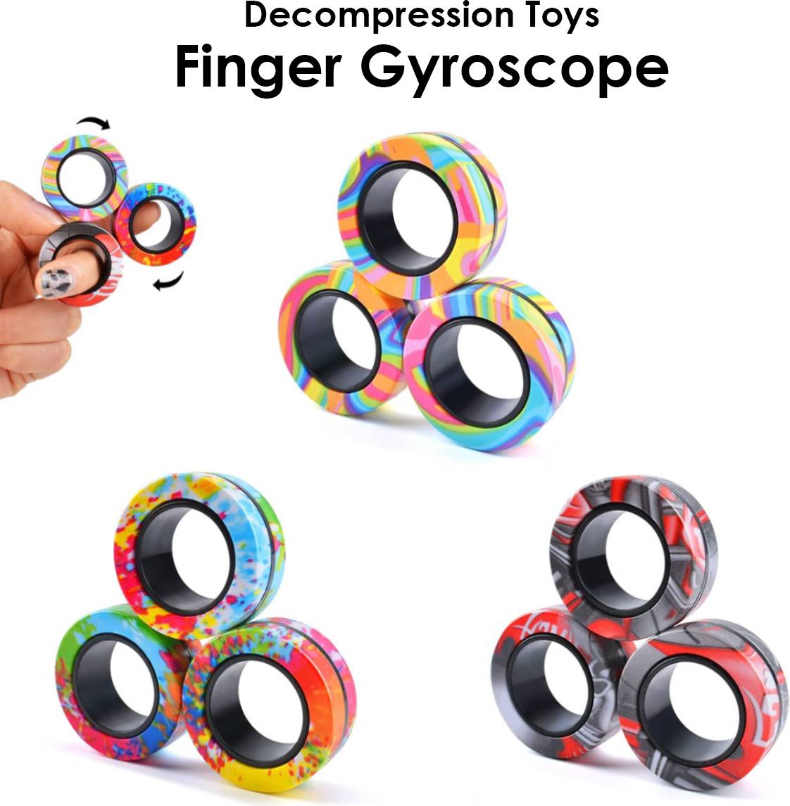 3Pcs Magnetic Rings Fidget Toy Set