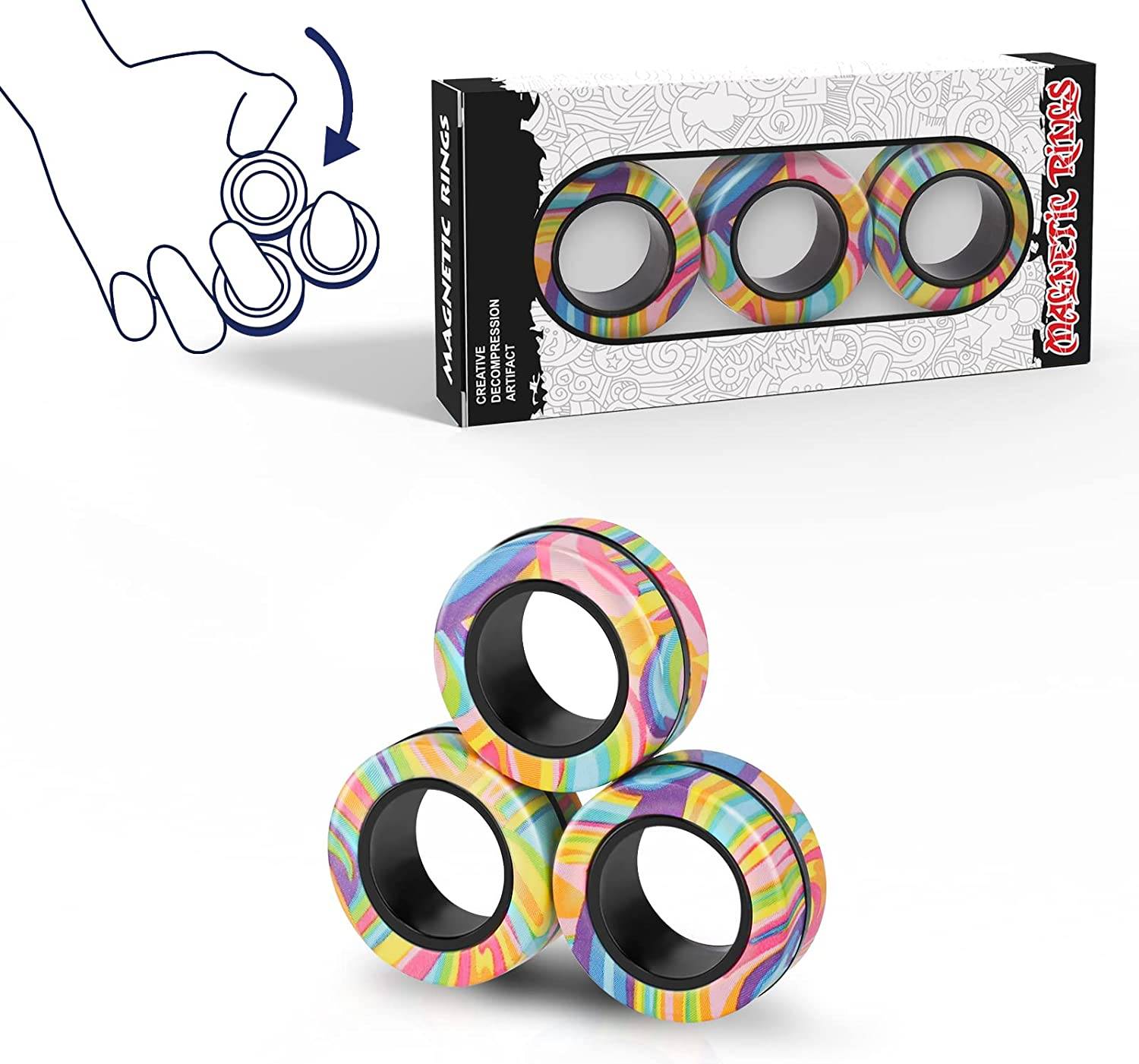 3pcs Fidget Toy Set Magnetic Rings