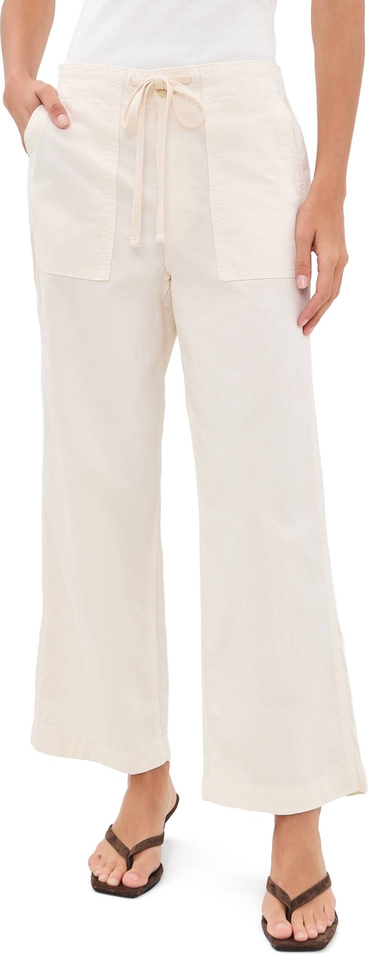 Easy Drawstring Slouch Crop Trousers Bone
