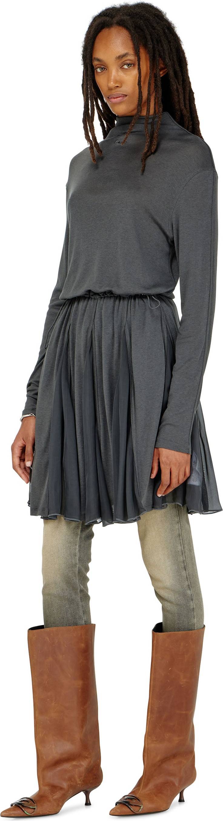 Diesel Robe Courte Col Roulé Jersey Chiffon - Gris