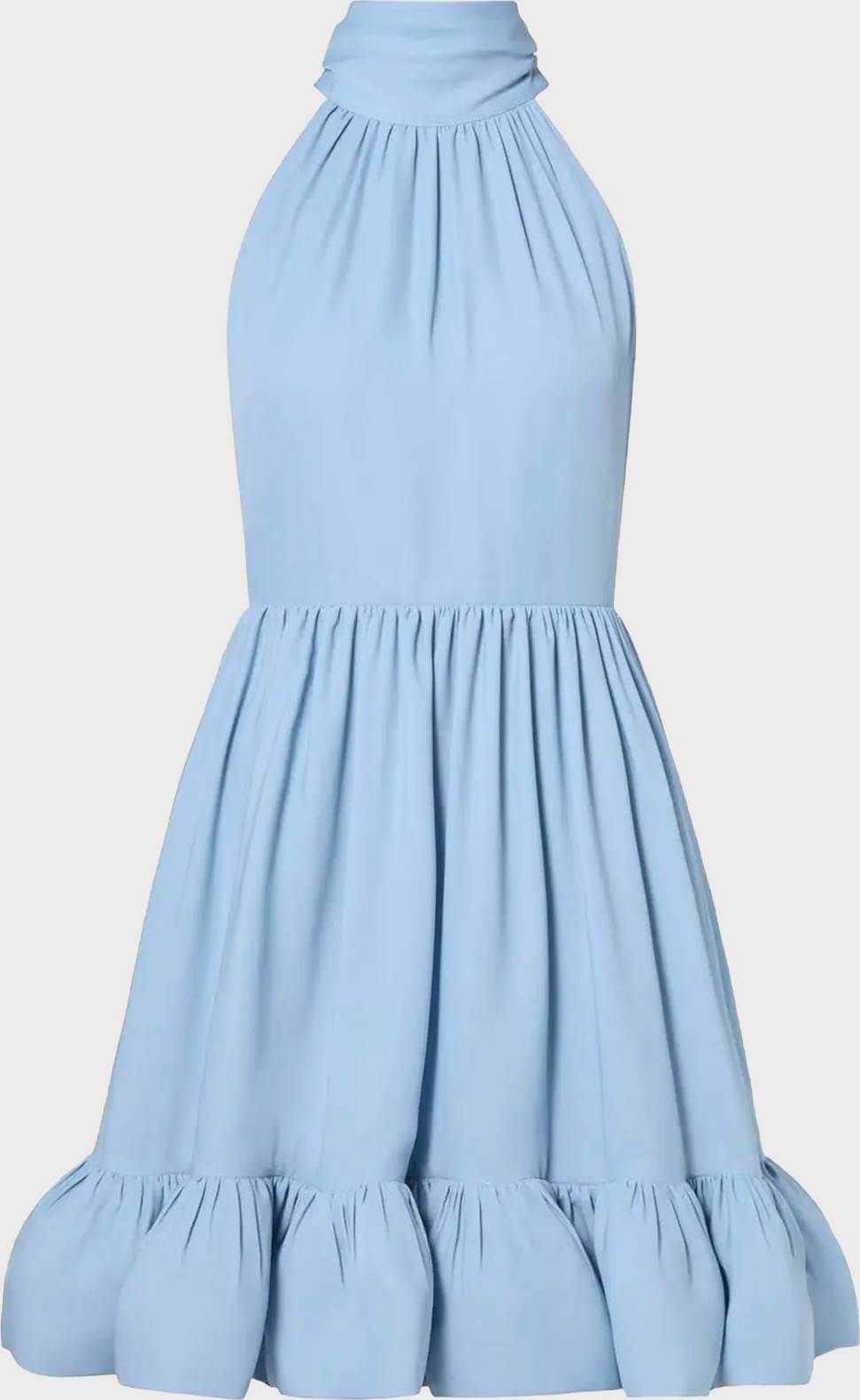 Halterneck Ruffled Mini Dress - Sky