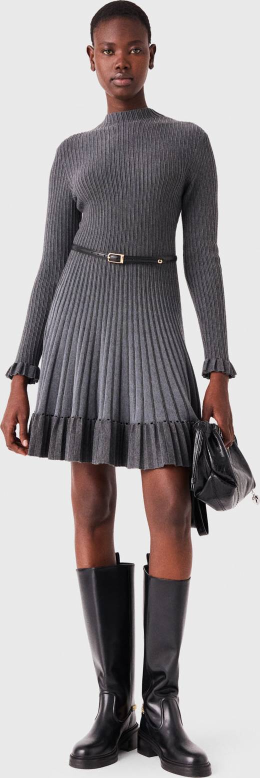 Maje Gradient Ribbed Knit Dress - Grey