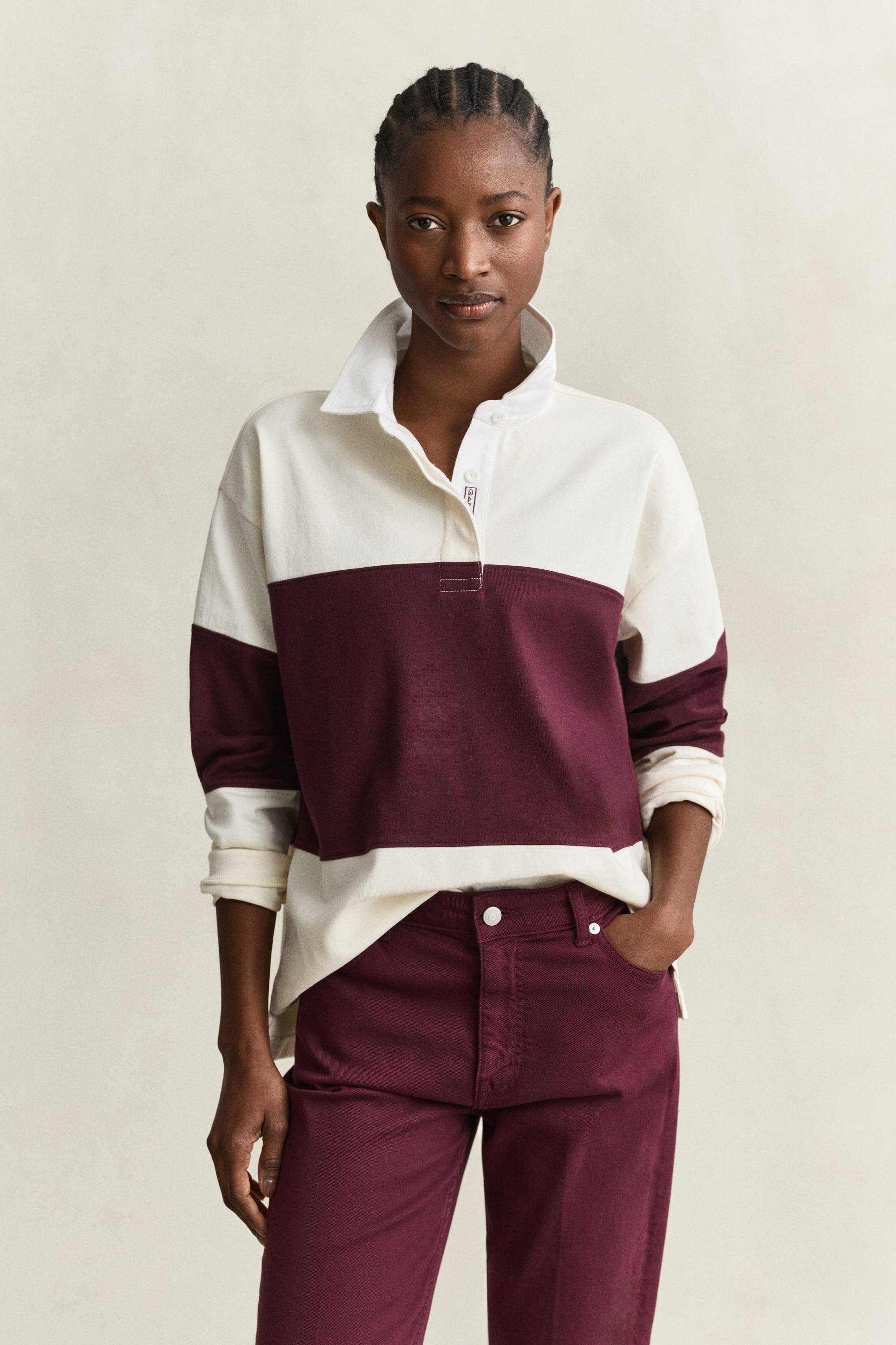 Gant Colorblocked Heavy Rugger Med Färgblock - Burgundy