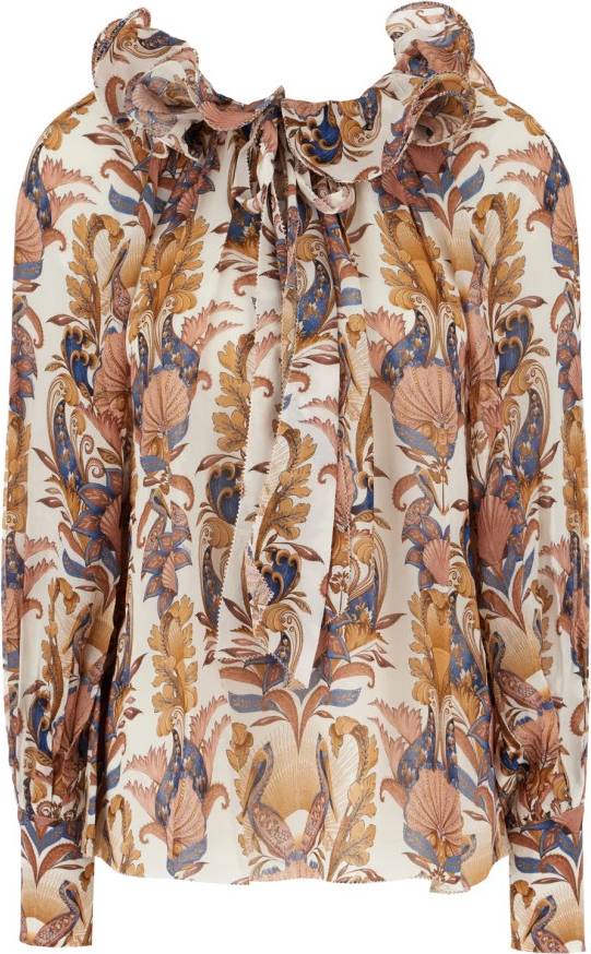 Sea Garden Ruffled Long Sleeve Blouse - Multicolore