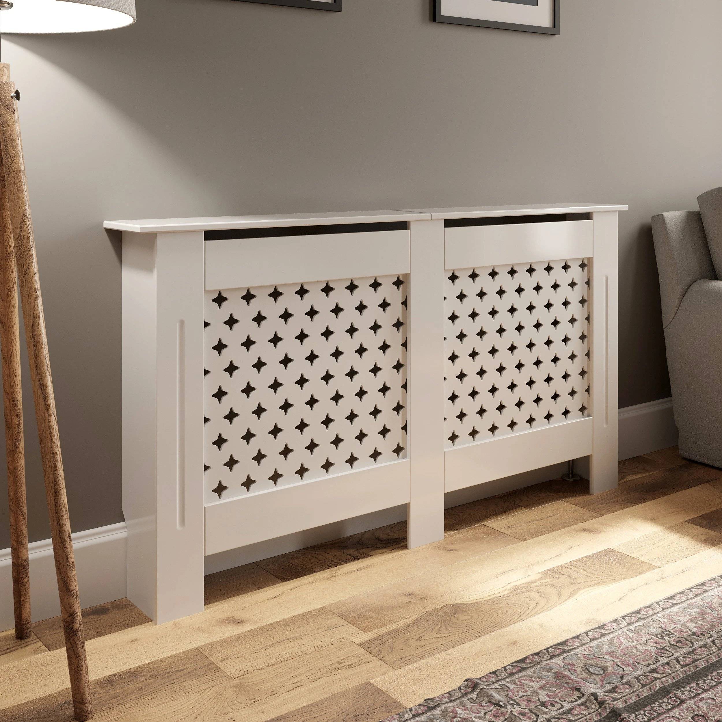 White Radiator Cover Large Cross Pattern Style 1520mm