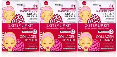 Derma V10 Raspberry Sugar Lip Scrub Collagen Mask 3x