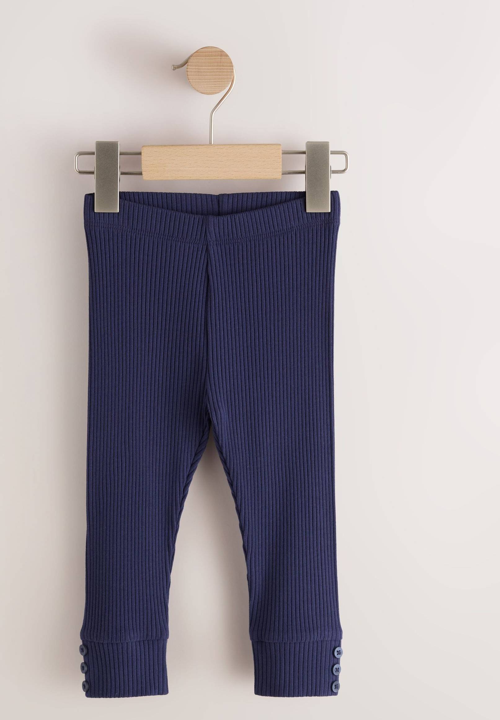 NEXT Navy Ribbed Button Cuffed Leggings - Blue