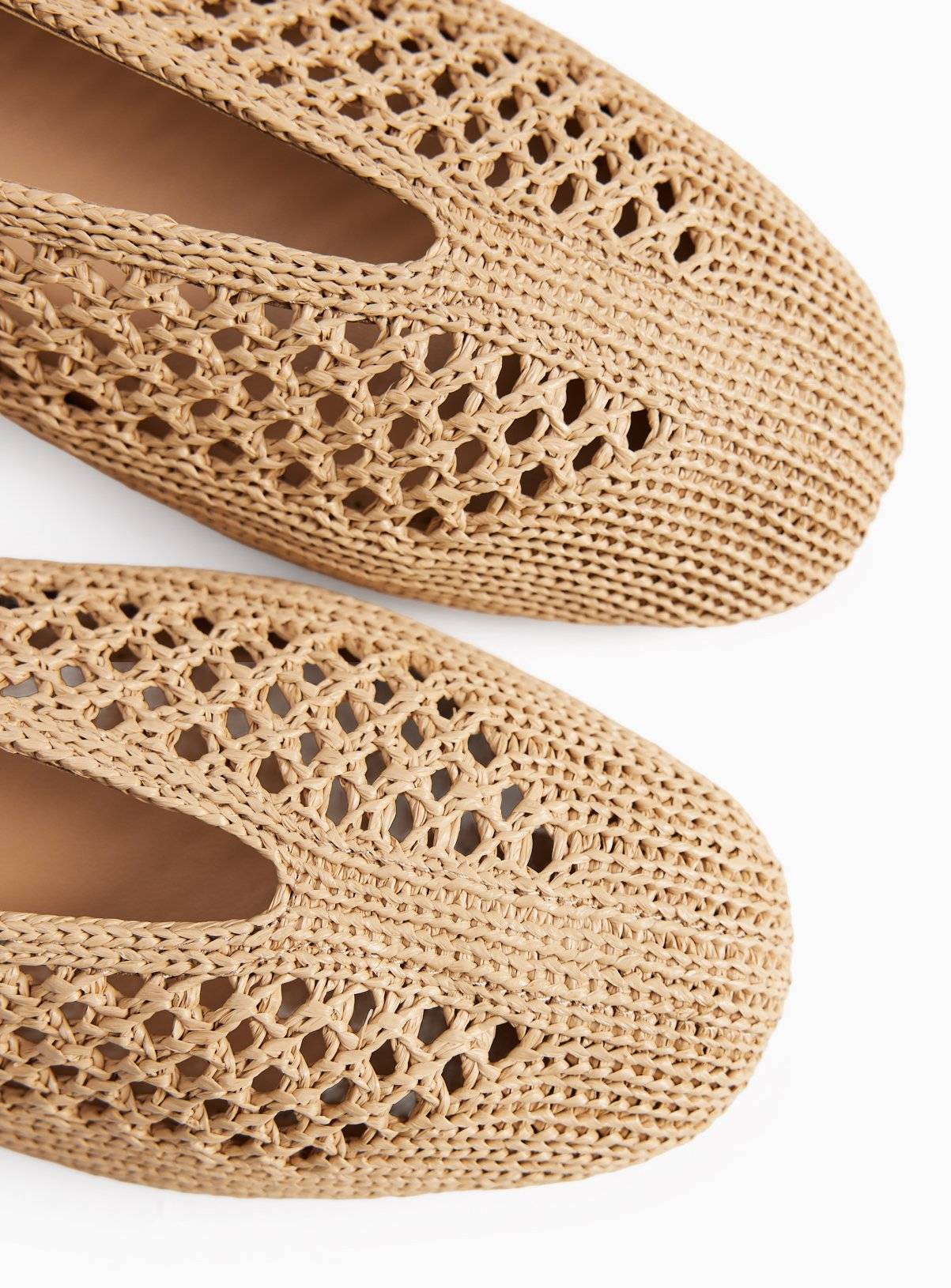 Tu Neutral Raffia Effect Ballerina Shoes