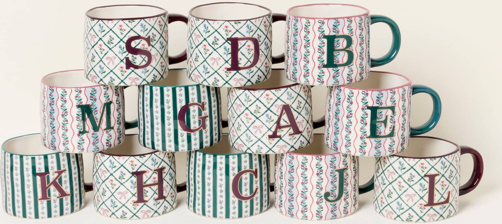 Fatface Multi Alphabet Ceramic Green R Mug