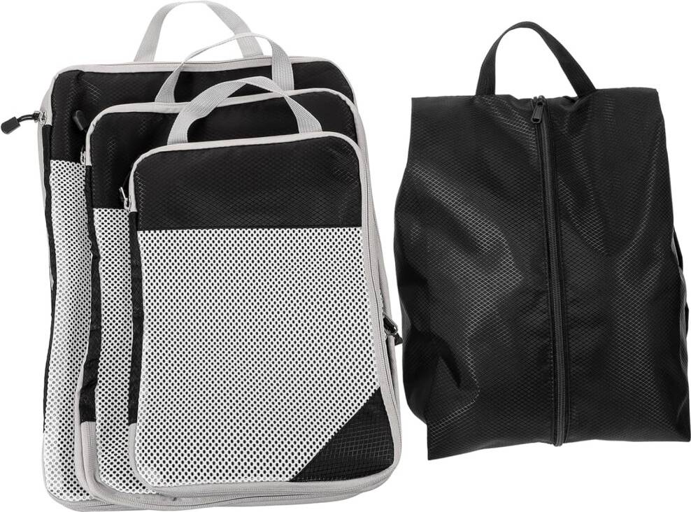 HKHBJS 4pcs Black Mesh Compression Packing Cubes