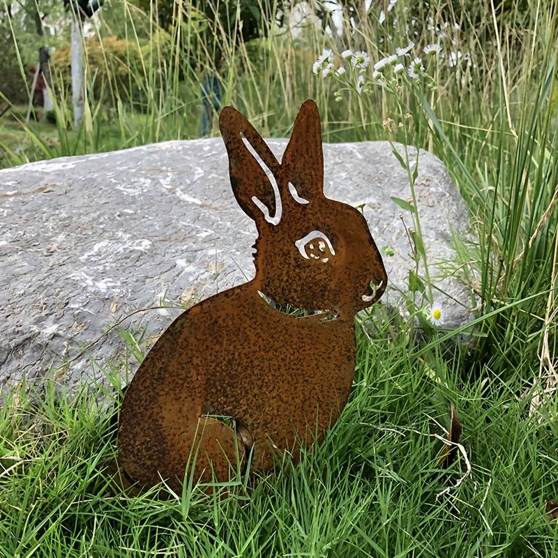 Temu Rustic Iron Rabbit Garden Stake 1pc