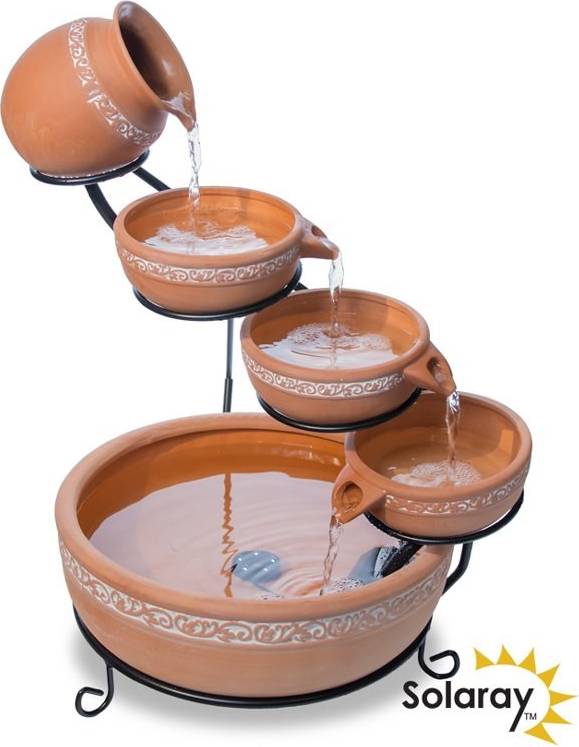 Solaray Terracotta Solar Cascade Water Feature With LED Lights