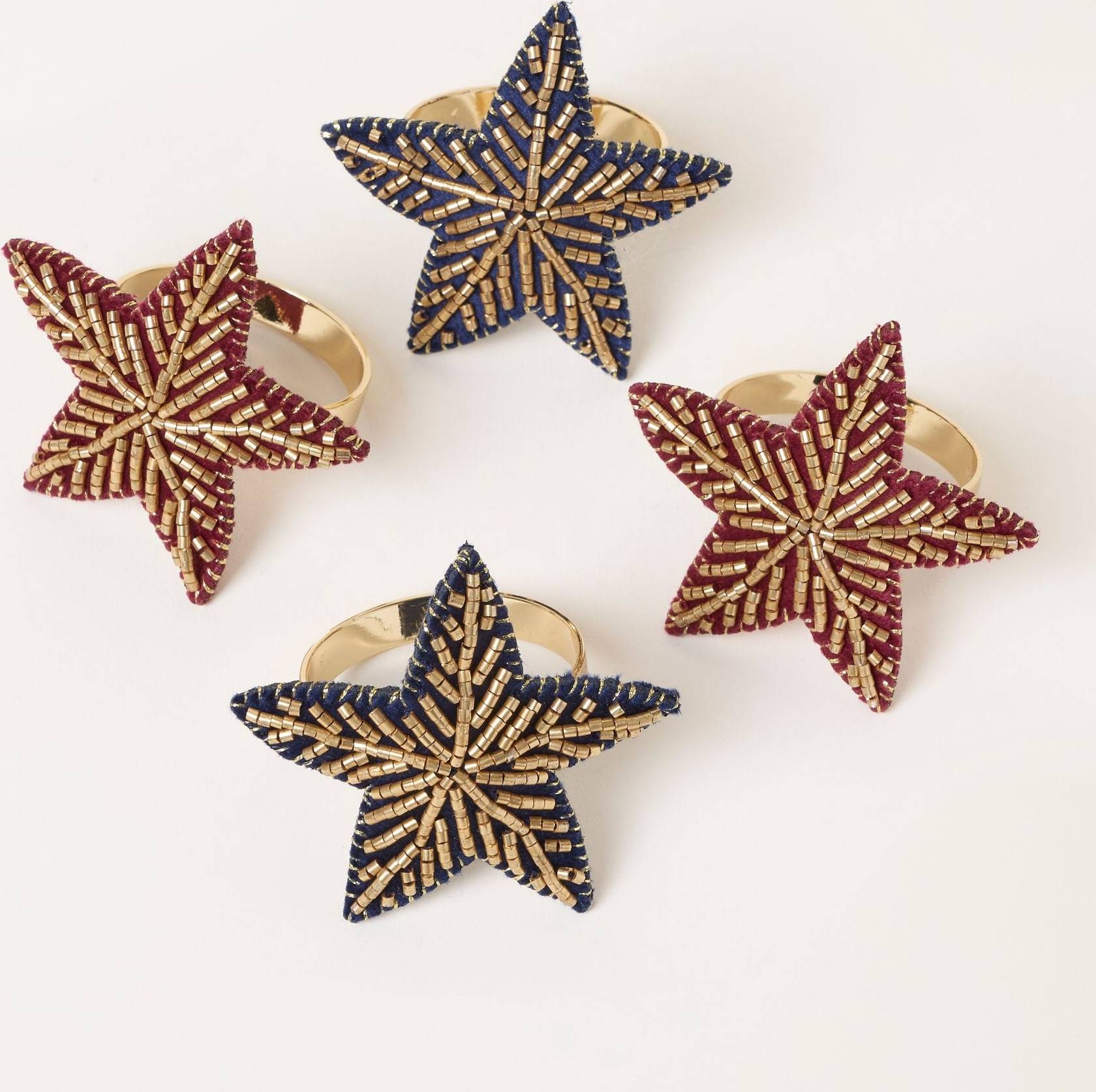 Multi 4 Pack Beaded Star Napkin Rings Blue
