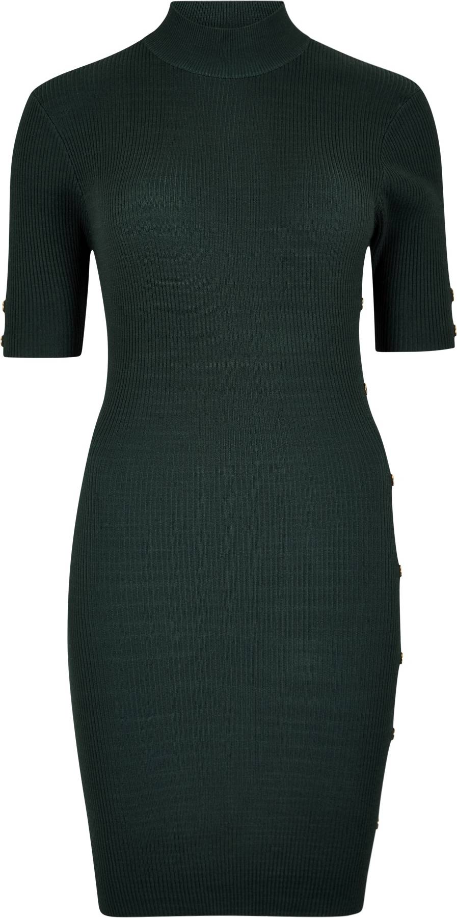 Apricot Ribbed Knit Button Embellished Mini Dress - Green