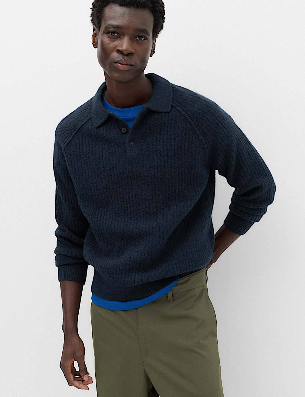 Lofty Ribbed Buttoned Knitted Polo Shirt