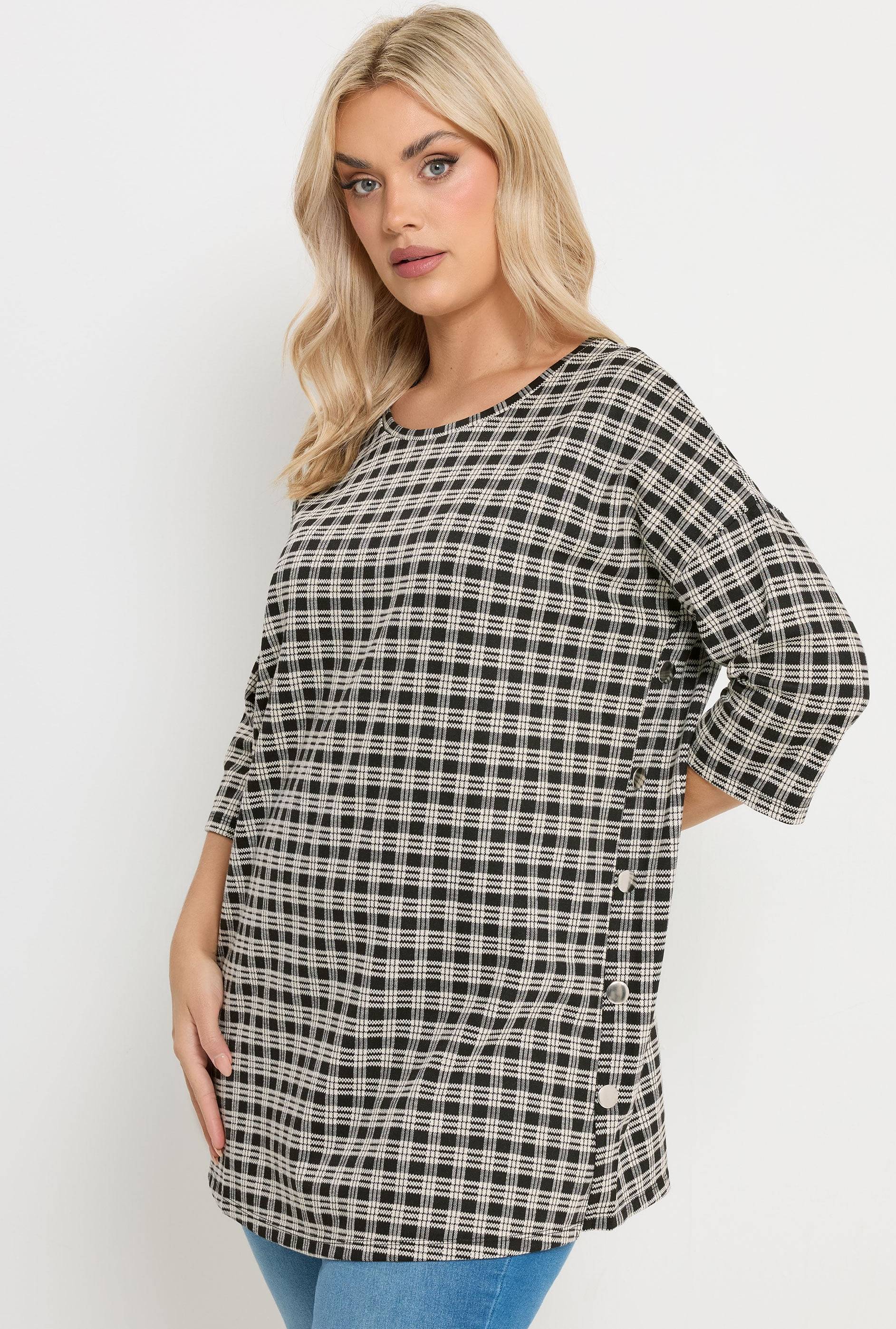 Yours Check Side Button Top - Multicolor