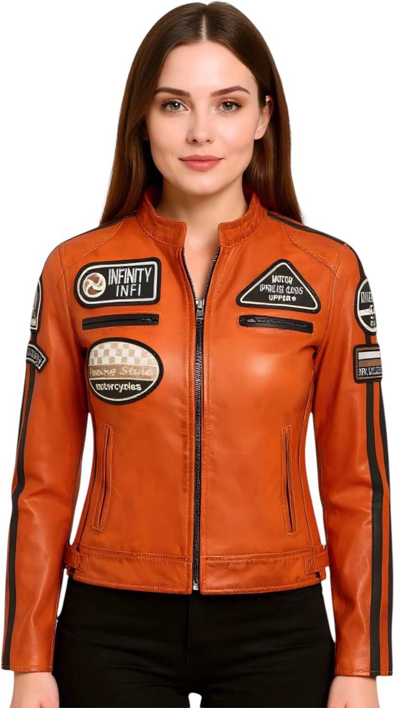 Infinity Leather Biker Racing Badges - Orange