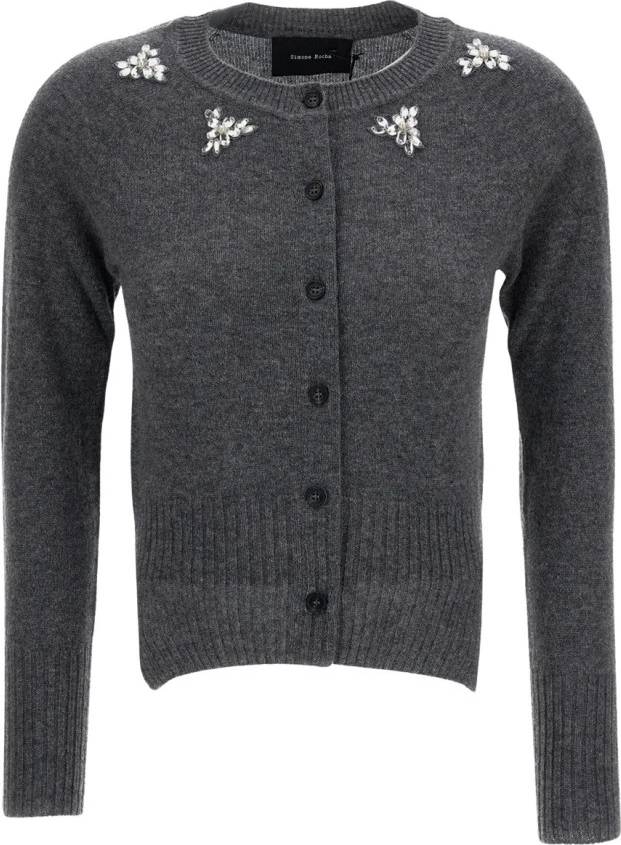 Simone Rocha Relaxed Embellished Cashmere Cardigan - Gray
