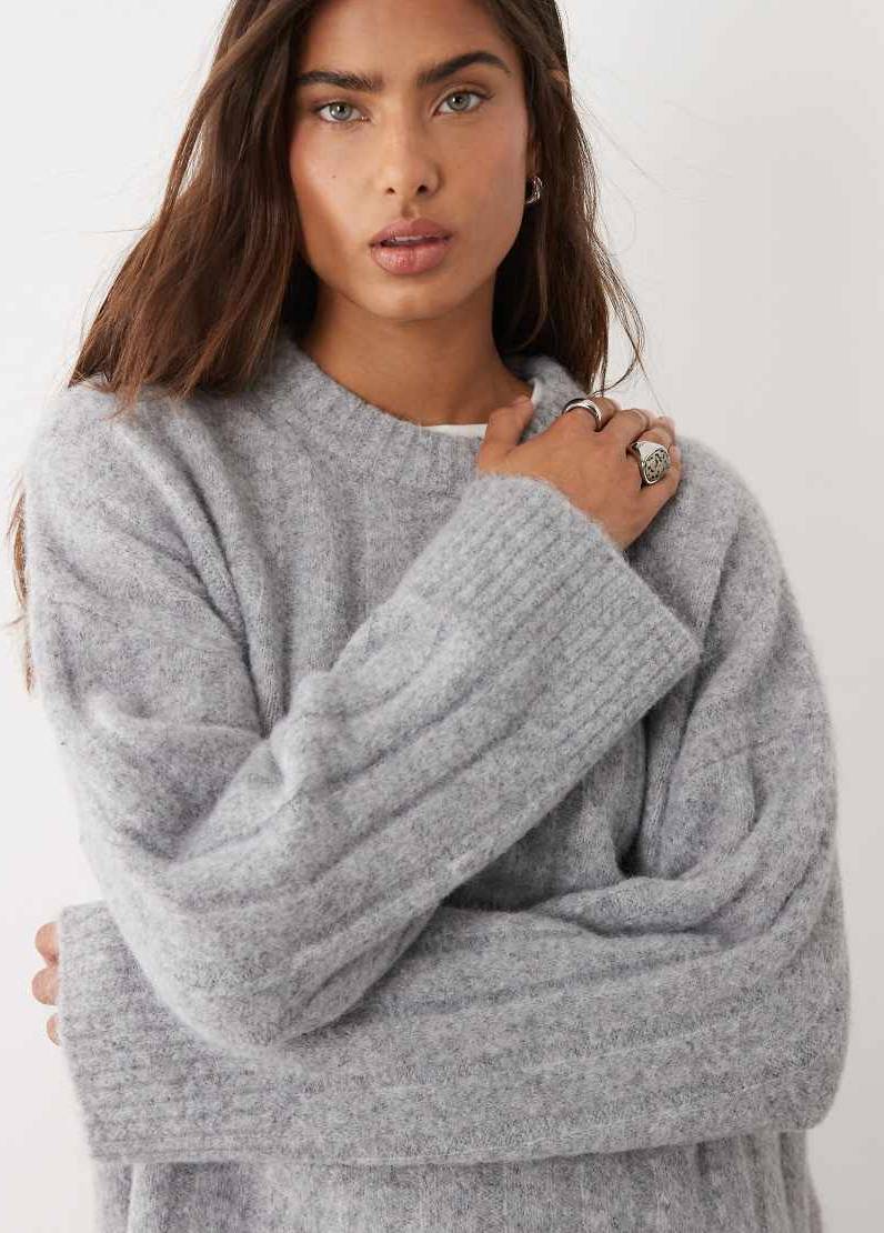 ASOS DESIGN Wide Rib Boxy Crew Jumper Mid Grey