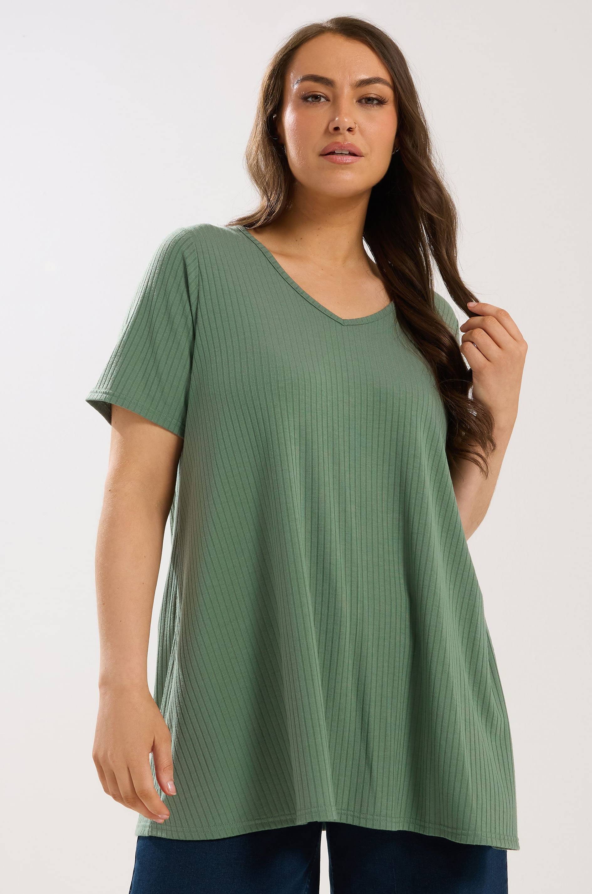 Yours Ribbed Swing Top Plus Size Green