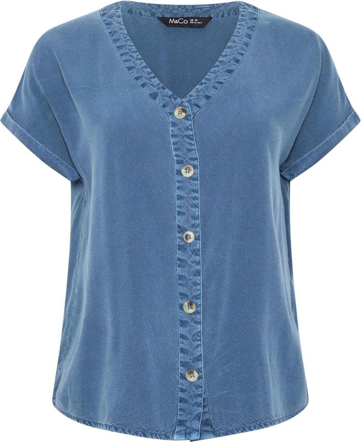 Button Front Blouse Mid Blue