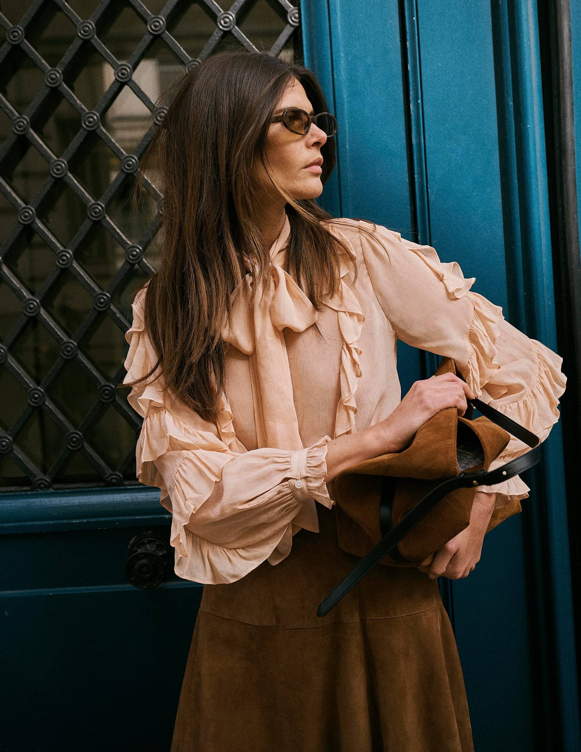 Boden Ruffled Georgette Top Natural