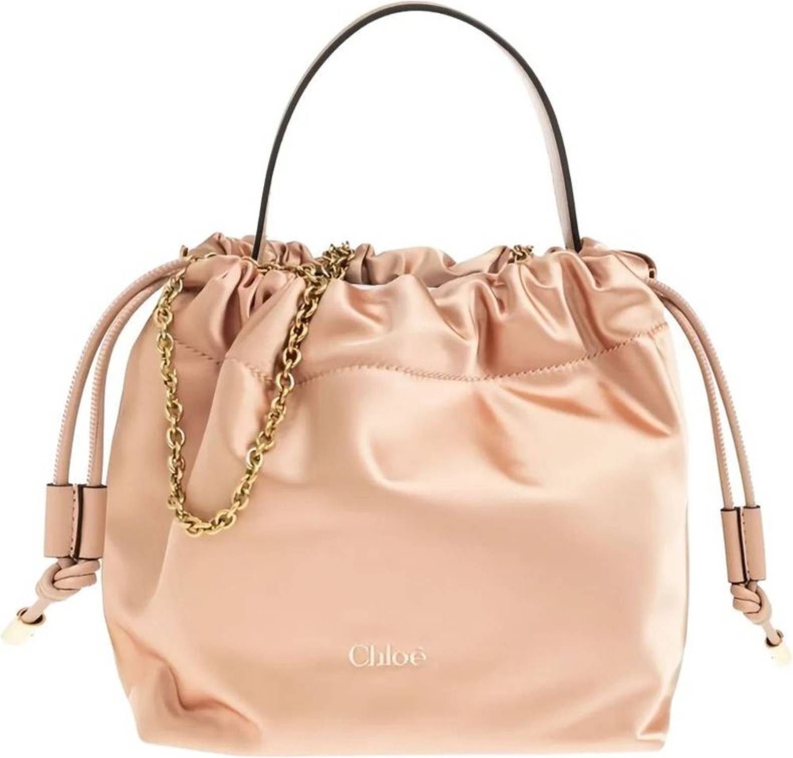Chloé Mini Handbag with Top Handle Drawstring Closure - Beige