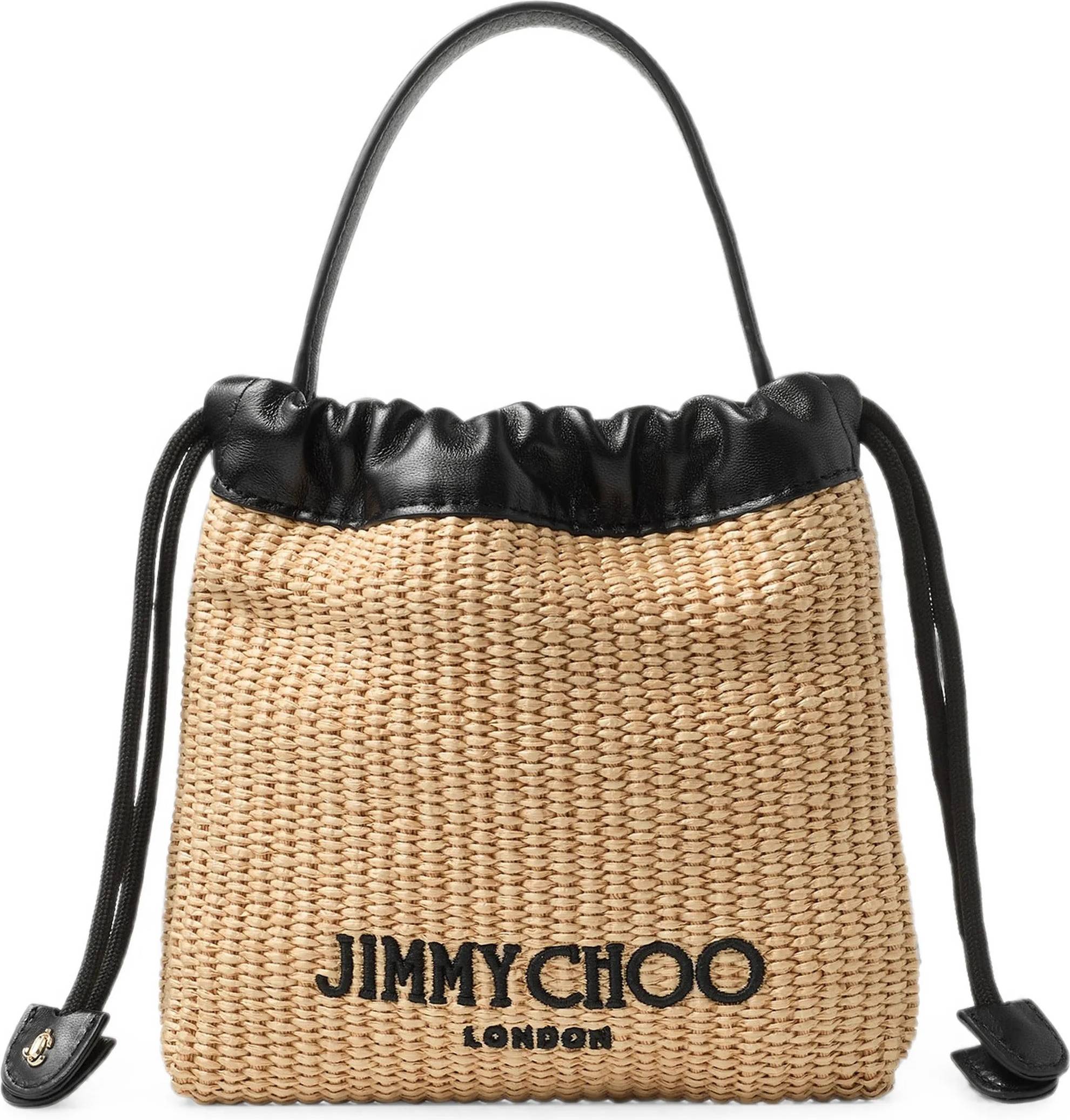 Jimmy Choo Soft Raffia Drawstring Handbag - Beige