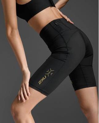 2XU Light Speed Mid-Rise Compression Shorts - Black/Gold