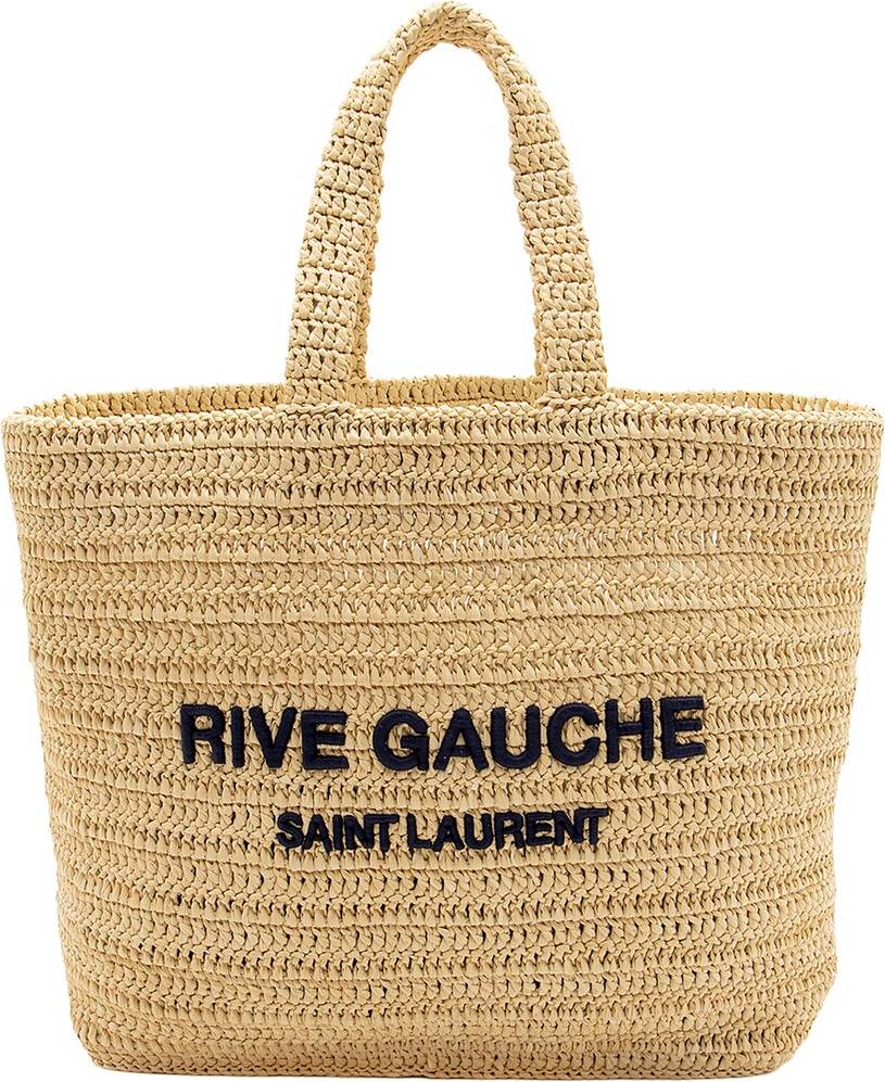 Rive gauche Saint Laurent Embroidery Raffia Rive Gauche Tote - Beige