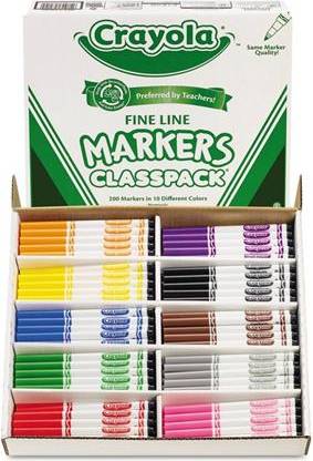 Crayola Washable Classpack Markers, Fine Point, Eight Assorted, 200/Box