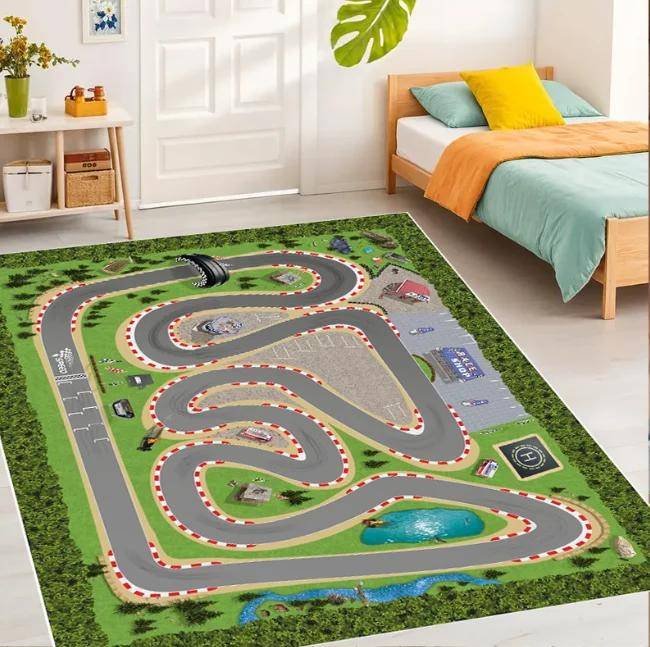 Race Track Design Kids' Room Rug