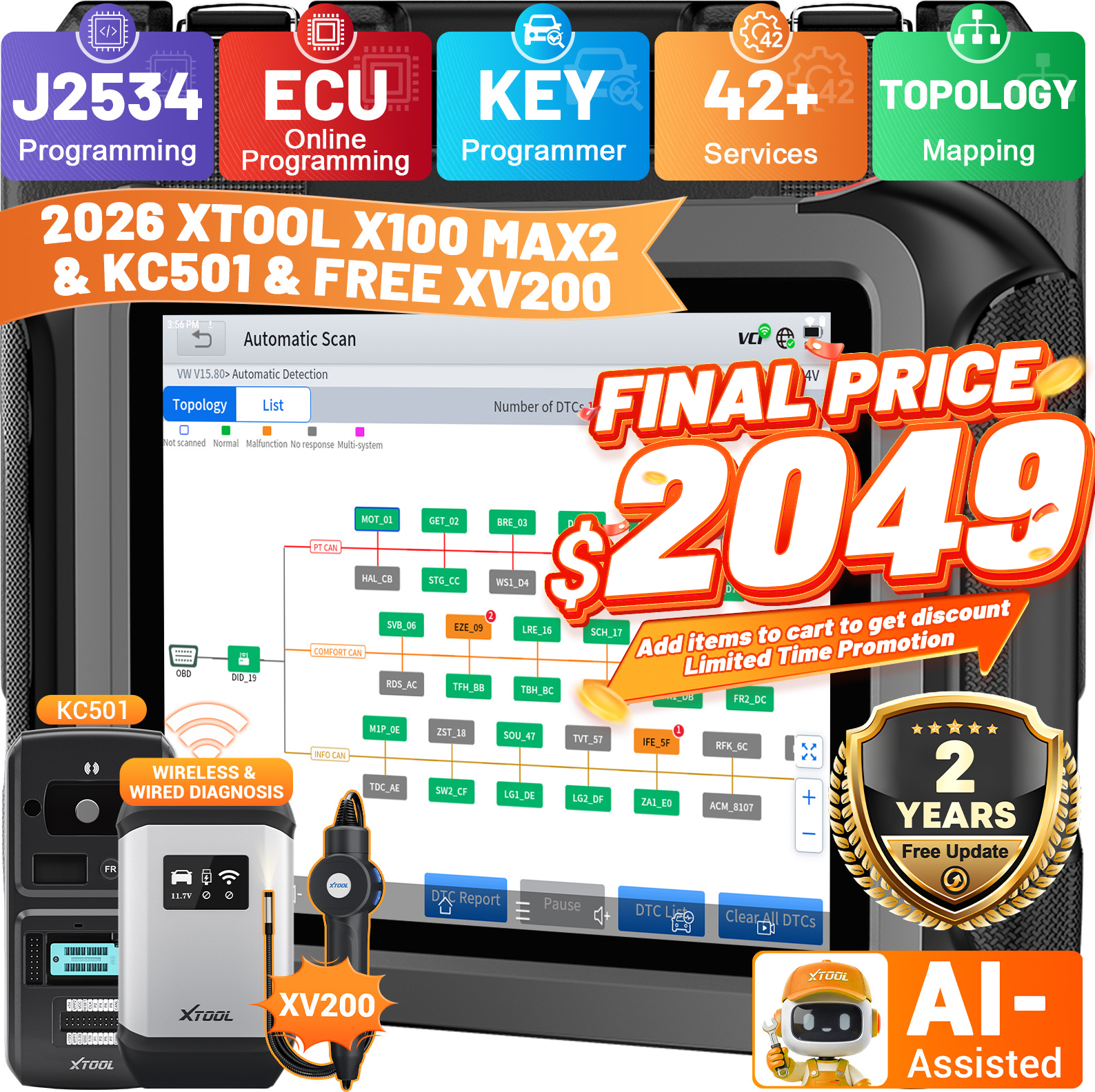 Auto scanner xTool X100 Max2 Auto Key Programmer