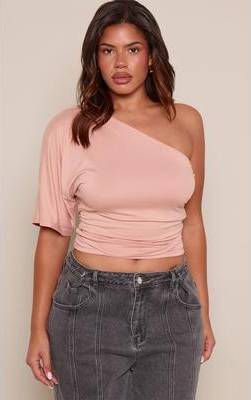 PrettyLittleThing Shape Cream Asymmetrical One Sleeve Ruched Side Top