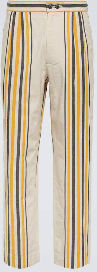 Striped Mid-Rise Cotton Straight Pants