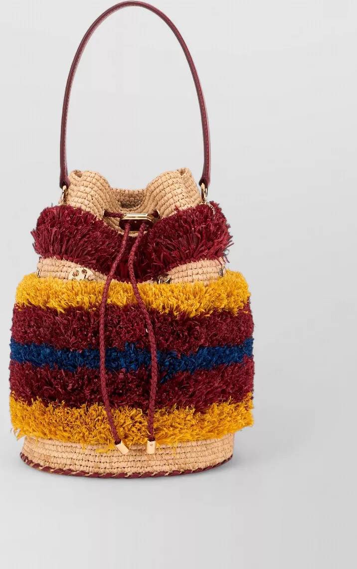 Rabanne Paco Bucket Raffia Shoulder Bag
