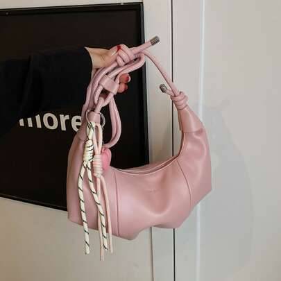 Shein Solid Color PU Shoulder Bag Large Capacity Crescent Shape Handbag - Solid Color