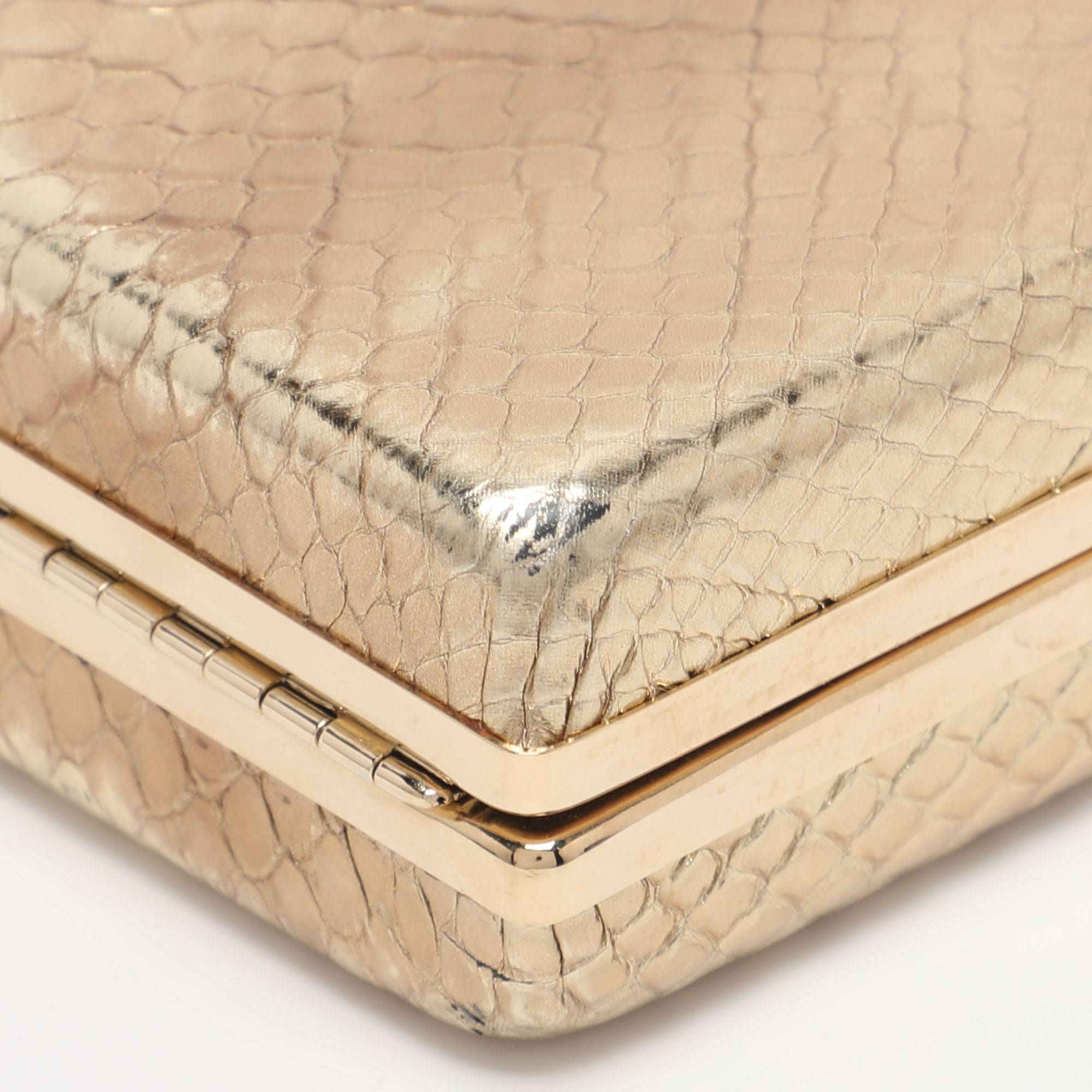 Roberto Cavalli Gold Python Embossed Leather Box Chain Clutch