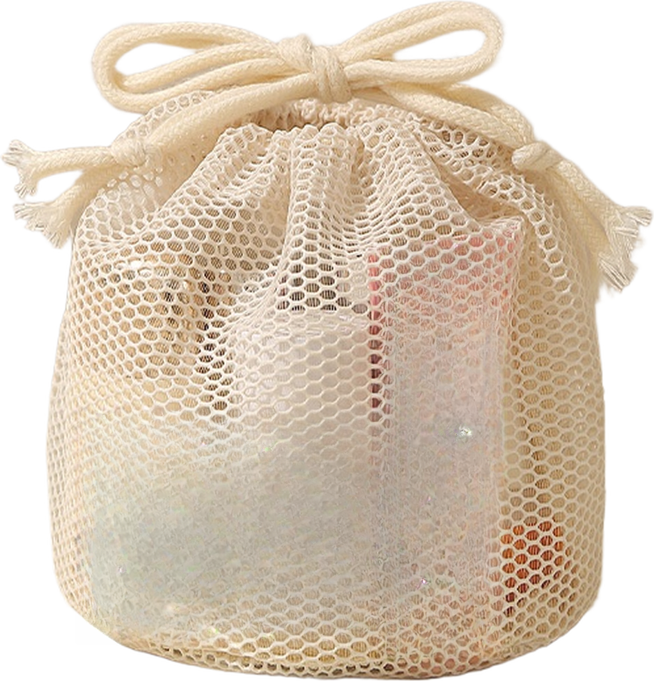 Transparent Mesh Storage Pouch Drawstring Closure