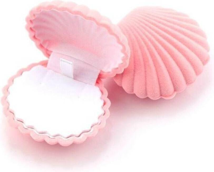 Shell Shape Velvet Jewelry Box - Pink