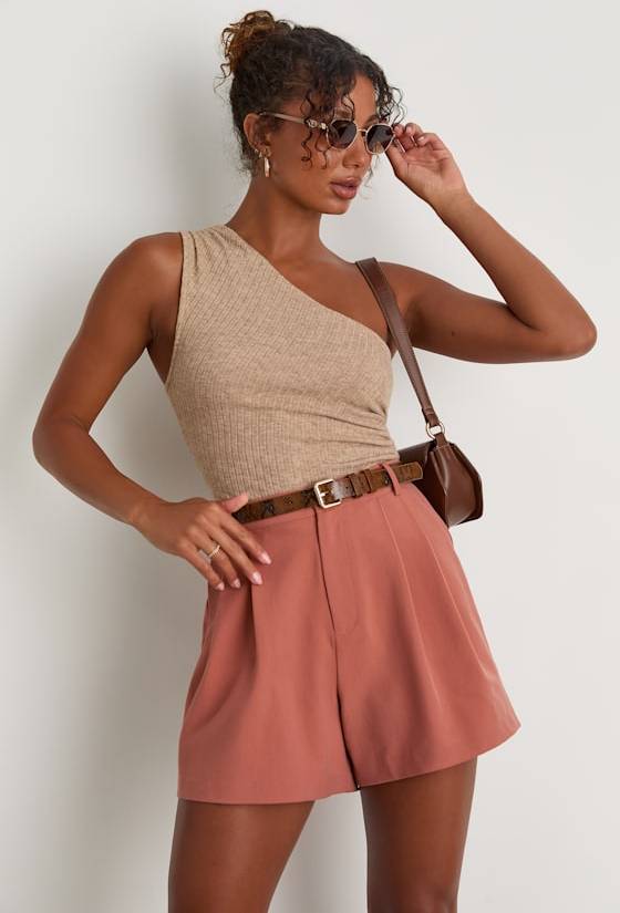 Lulus Rusty Rose Pleated High-Rise Shorts