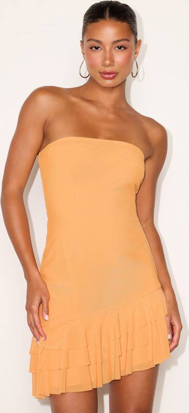 Lulus Light Orange Mesh Ruffled Mini Dress