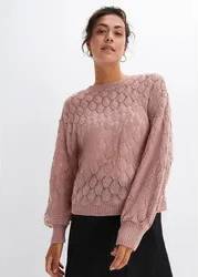 Bonprix Ajourpullover Rosenholz Weit Strickbündchen - Rosa