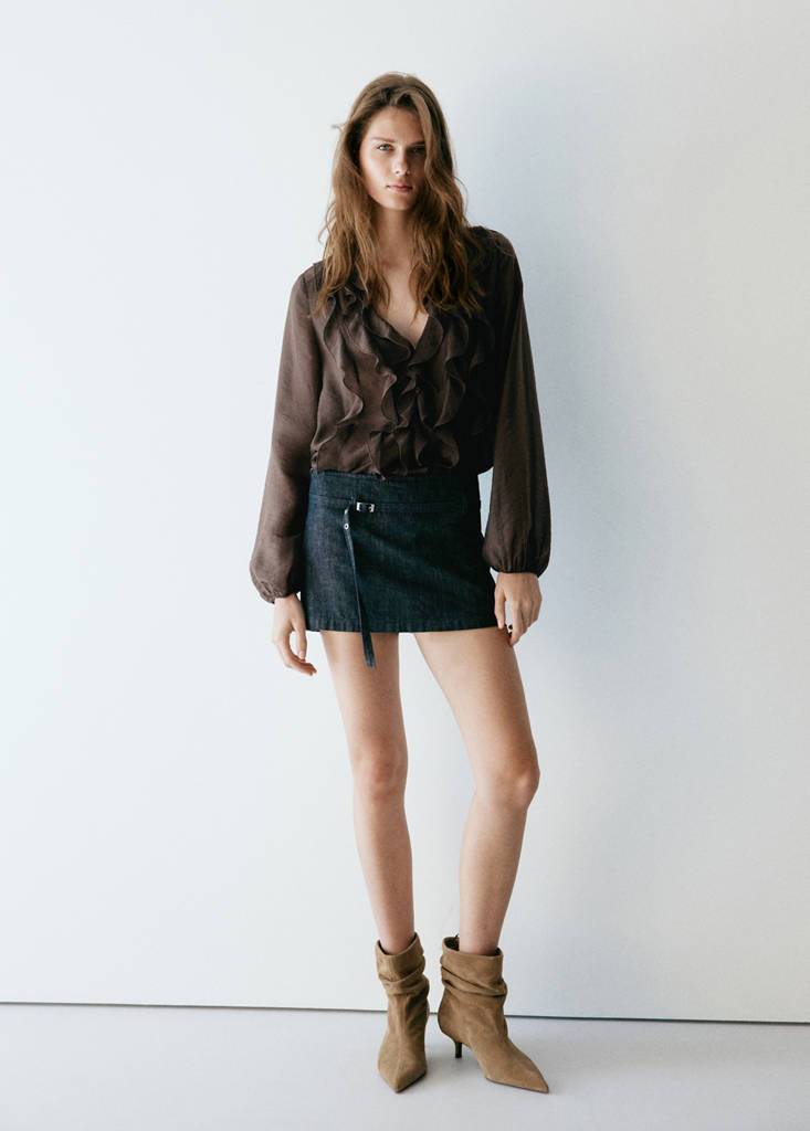 Mango Ruffled Lyocell Blouse - Brown