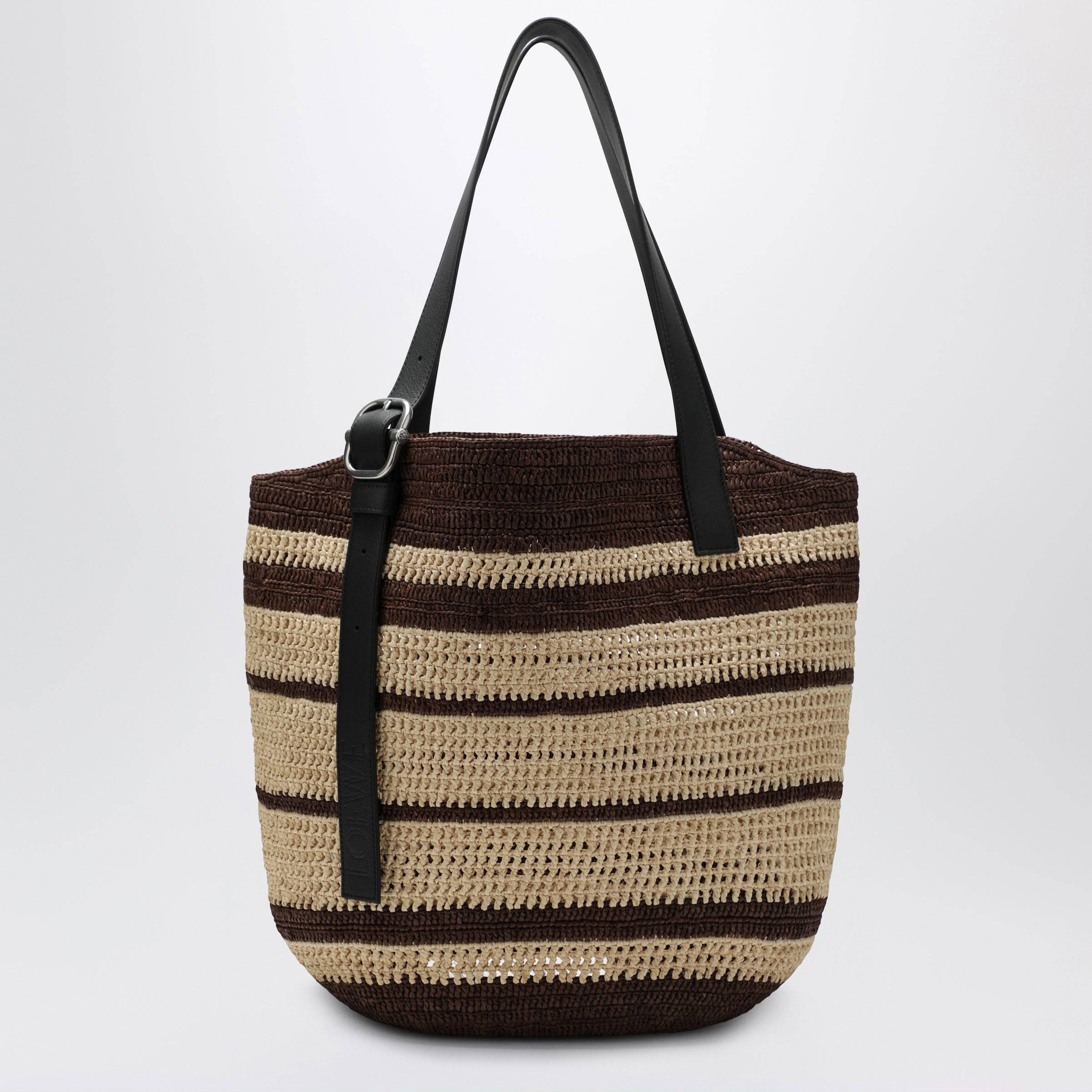Loewe Loop Bag Chocolate Natural Striped Raffia - Brown