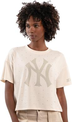 Starter Rhinestone Sprinkle Boxy Cropped T-Shirt - Beige
