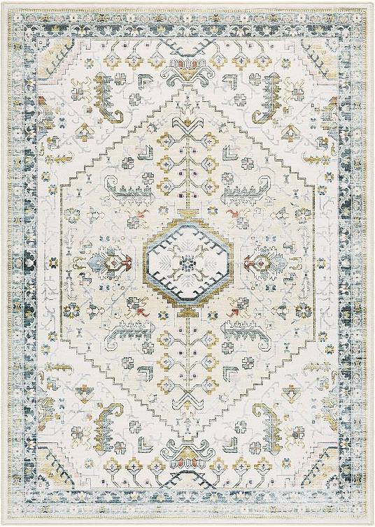 Modern Medallion Machine Washable Rug Ivory