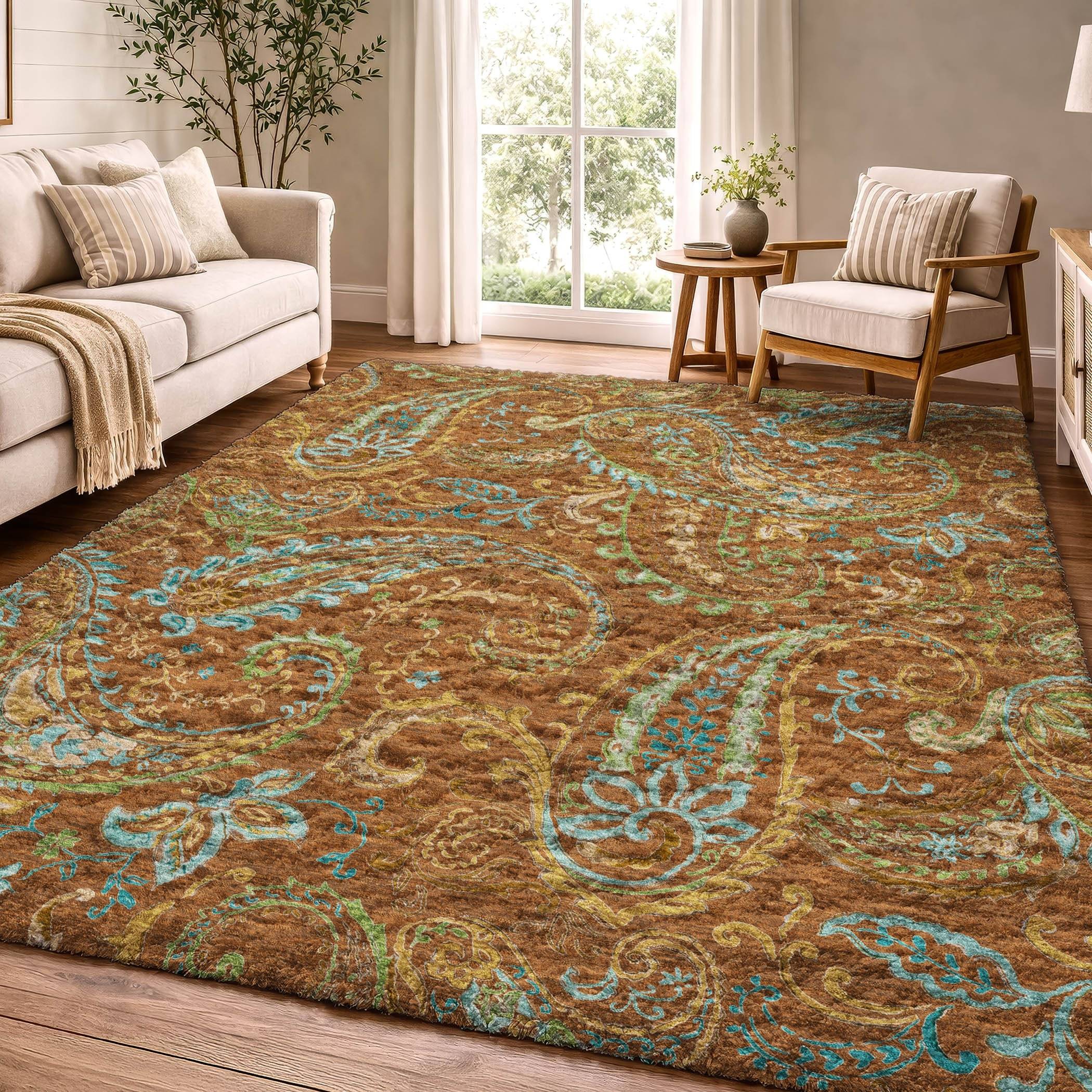 Addison Rugs Premium Washable Super Soft Mika Paisley Dream Shag Rug Red