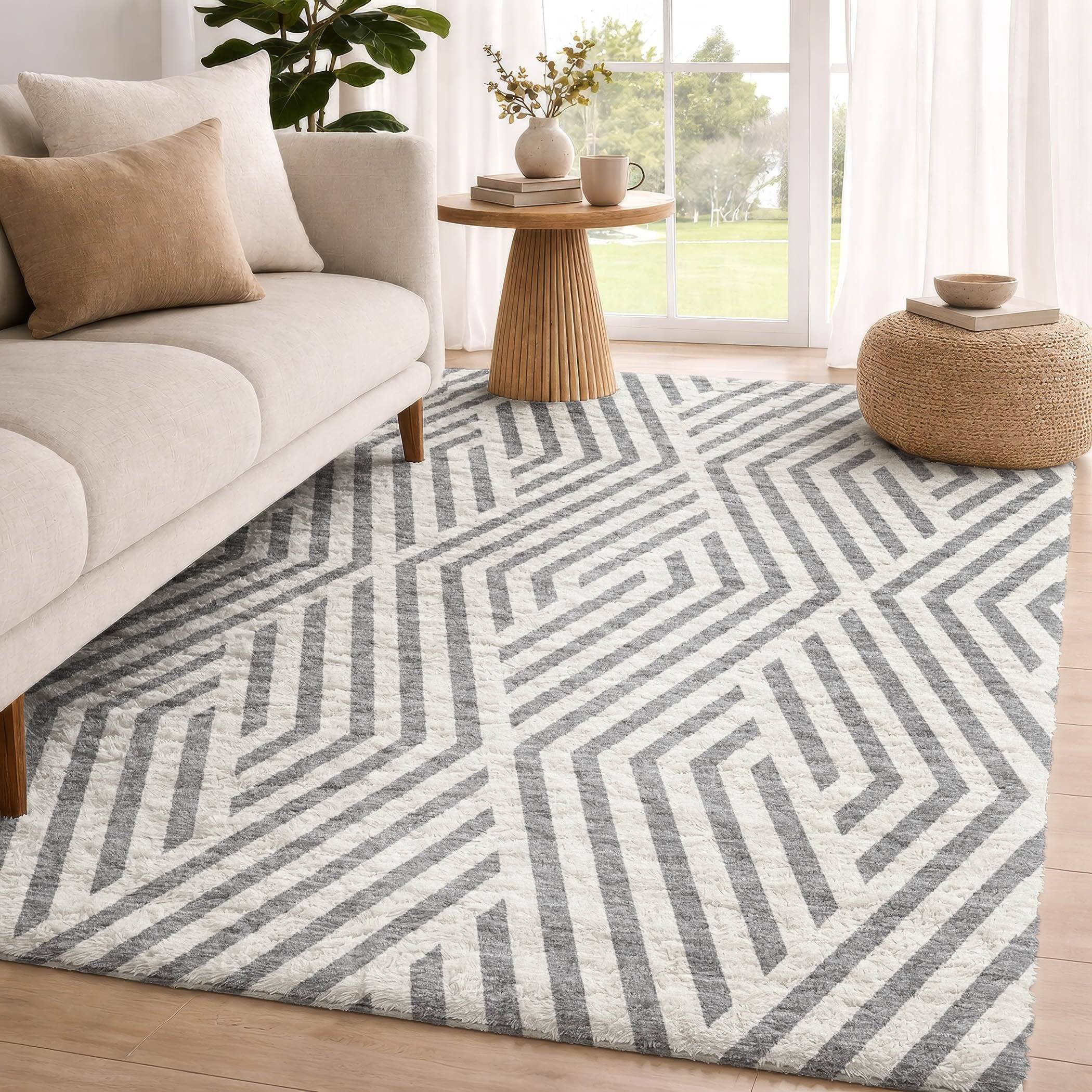 Addison Rugs Premium Washable Super Soft Contemporary Geo Dream Shag Rug Gray