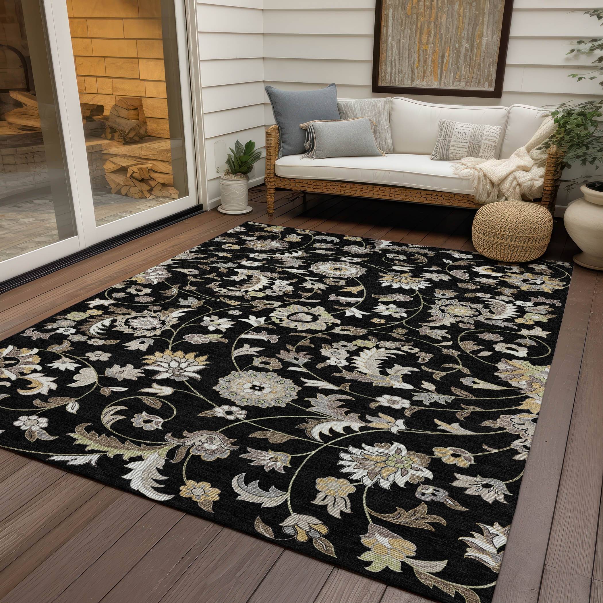Addison Rugs Indoor Outdoor Traditional Chantille Rug Black
